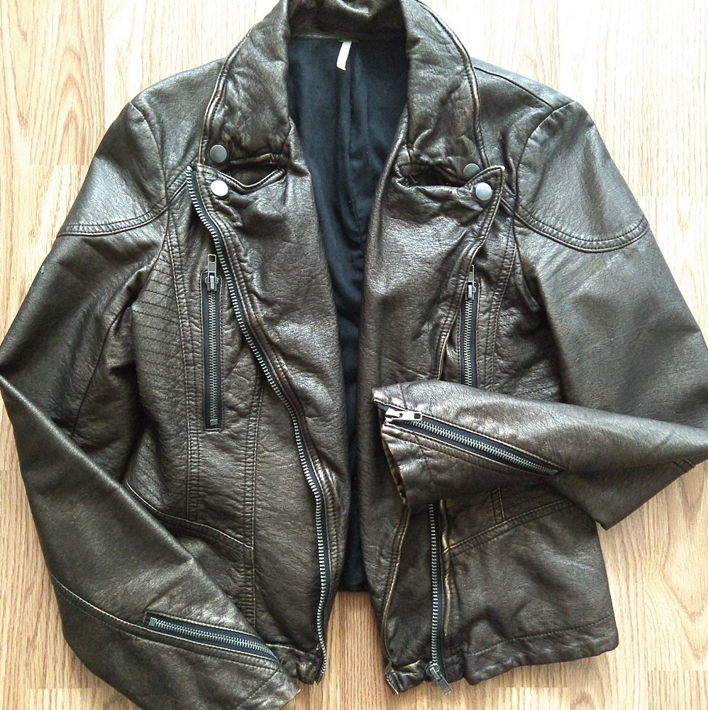 Free People Faux Leather Metallic Jacket